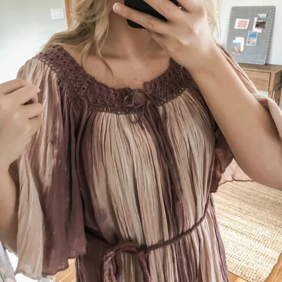 Calypso St. Barth Glittery Striped Flowy Sleeve Crochet Tie Waist Mini Dress 1 - Picture 2 of 14